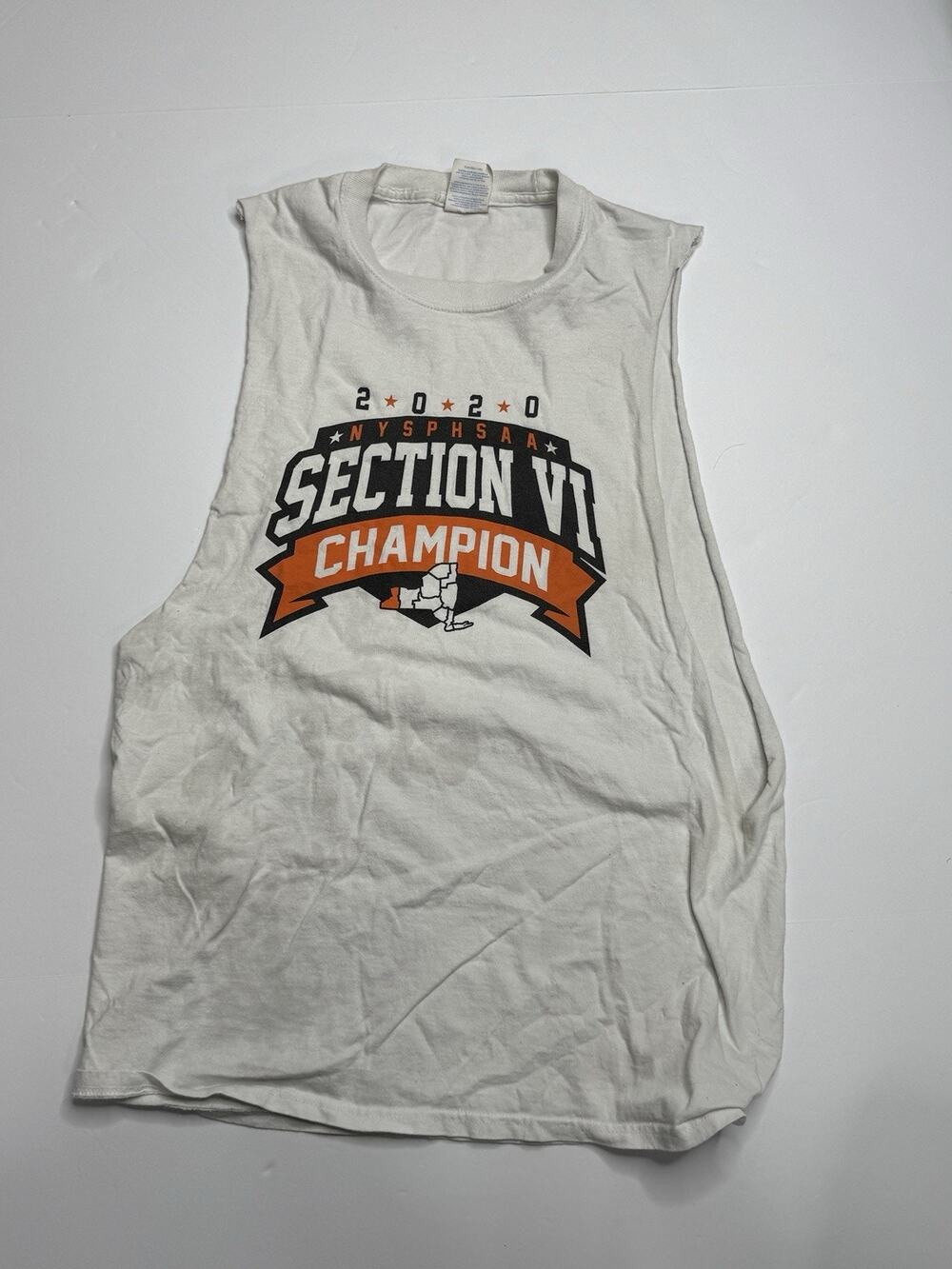 2020 NYSPHSAA Section VI Champion Shirt Mens M White Sleeveless Cut Off